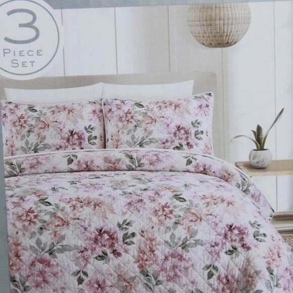 Nicole Miller Home 3 Piece Quilt Set Full/Queen w Shams Floral Print 100% Cotton - Picture 4 of 12